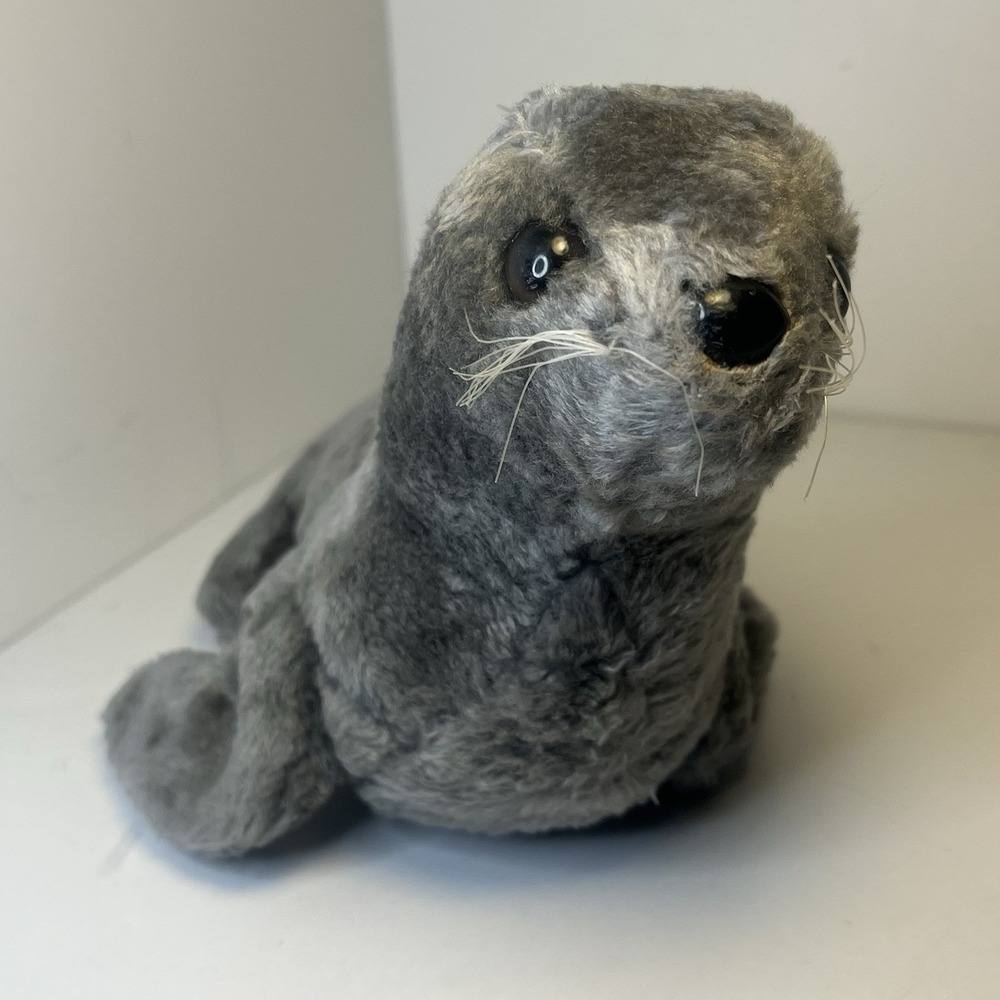 Vintage R. Dakin Plush Gray Seal Stuffed Animal 1976 10" Long Plush Nutshells